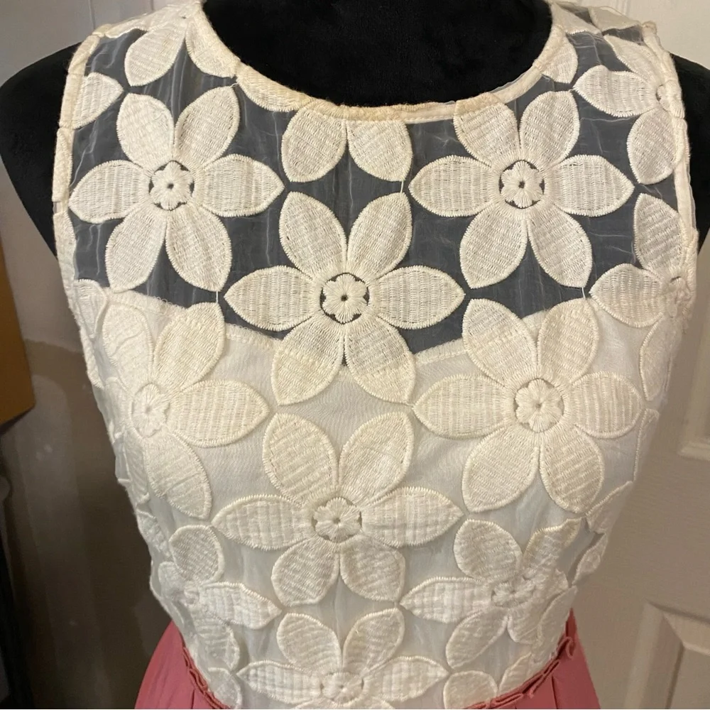 Altar’d State Dress Fit Flare Mini  Lace Bodice Cream Pink Floral Cutout Medium - Picture 2 of 11